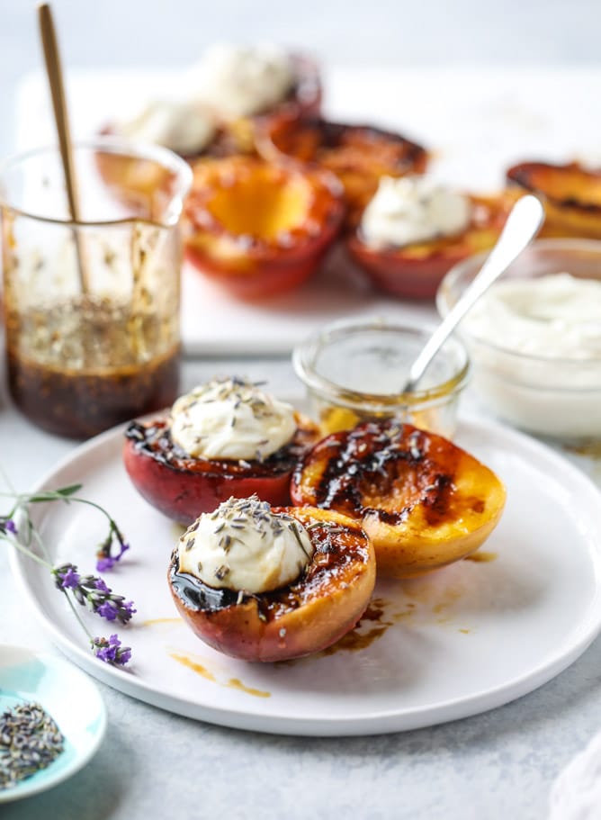 grilled peaches with lavender honey whipped ricotta I howsweeteats.com