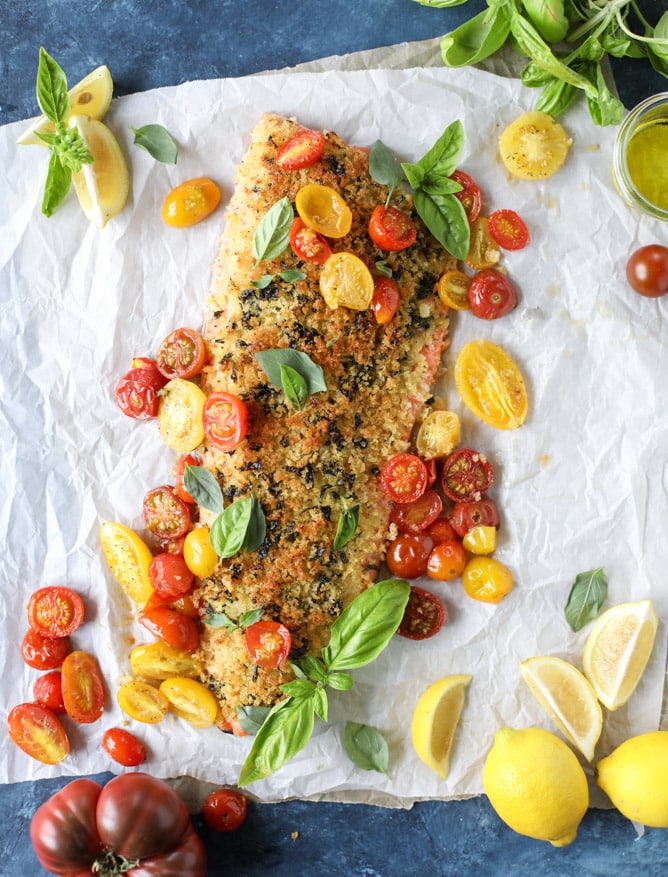 roasted lemon basil butter salmon I howsweeteats.com