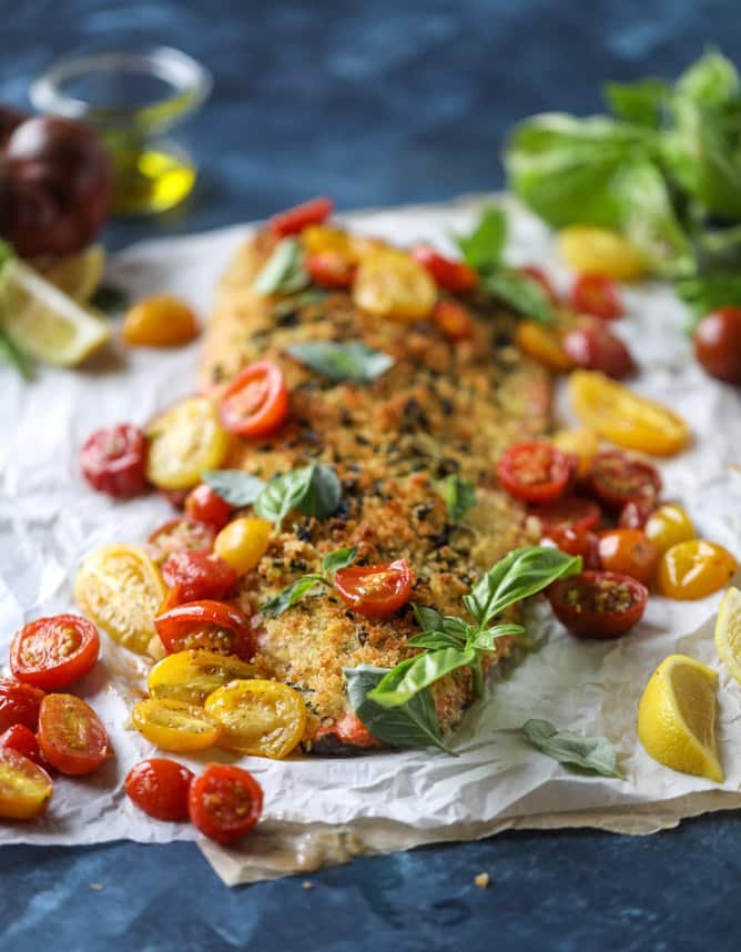 roasted lemon basil butter salmon I howsweeteats.com