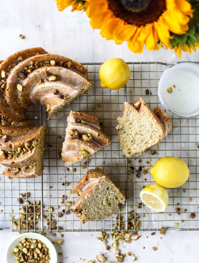 lemon pistachio zucchini cake I howsweeteats.com