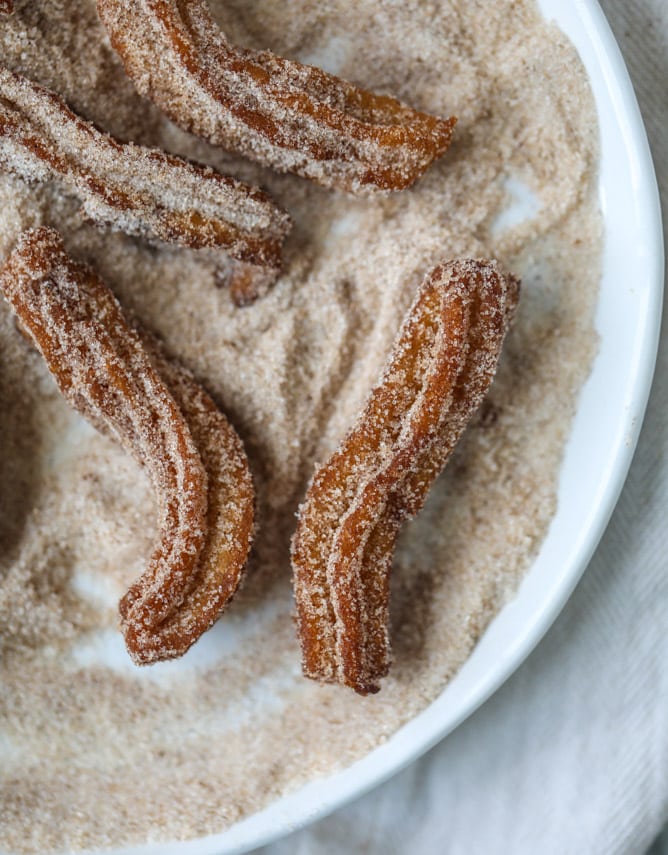 apple cider churros with cider beer caramel I howsweeteats.com