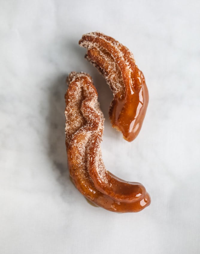 apple cider churros with cider beer caramel I howsweeteats.com