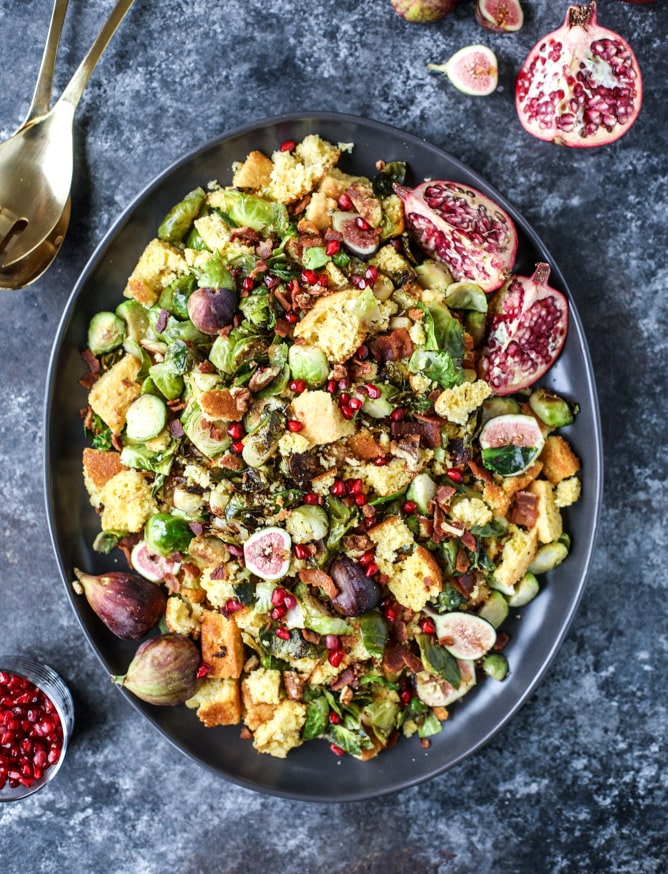 brussels, bacon and cornbread panzanella salad I howsweeteats #thanksgiving #salad #sidedish