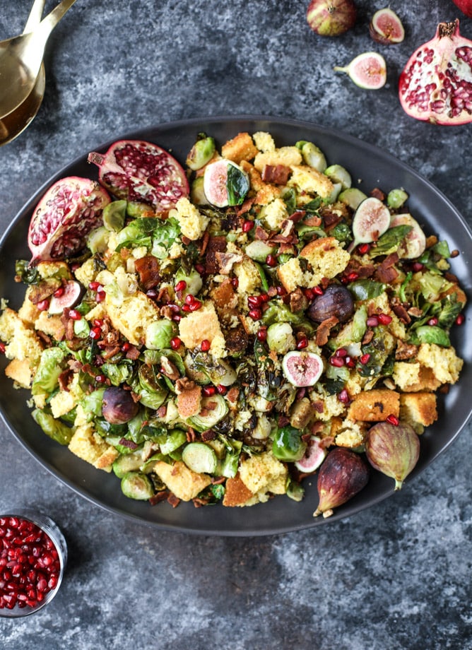 brussels, bacon and cornbread panzanella salad I howsweeteats #thanksgiving #salad #sidedish