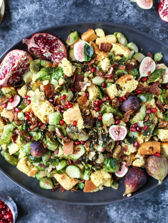 brussels, bacon and cornbread panzanella salad I howsweeteats #thanksgiving #salad #sidedish