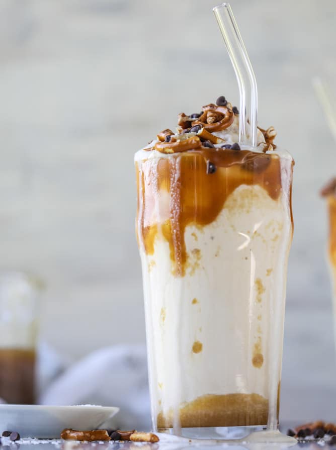 salty caramel yogurt shakes I howsweeteats.com