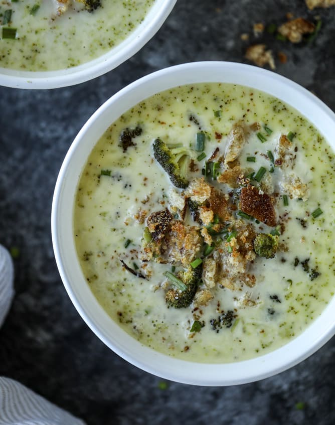 roasted broccoli gruyere cheese soup I howsweeteats.com