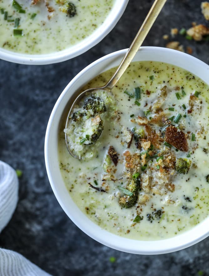 roasted broccoli gruyere cheese soup I howsweeteats.com
