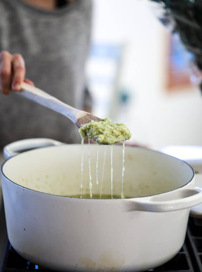 roasted broccoli gruyere cheese soup I howsweeteats.com