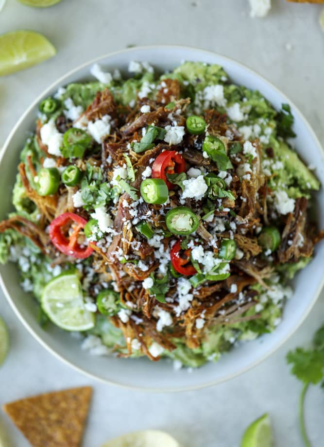 crispy carnitas guacamole I howsweeteats.com #guacamole #dip #avocado