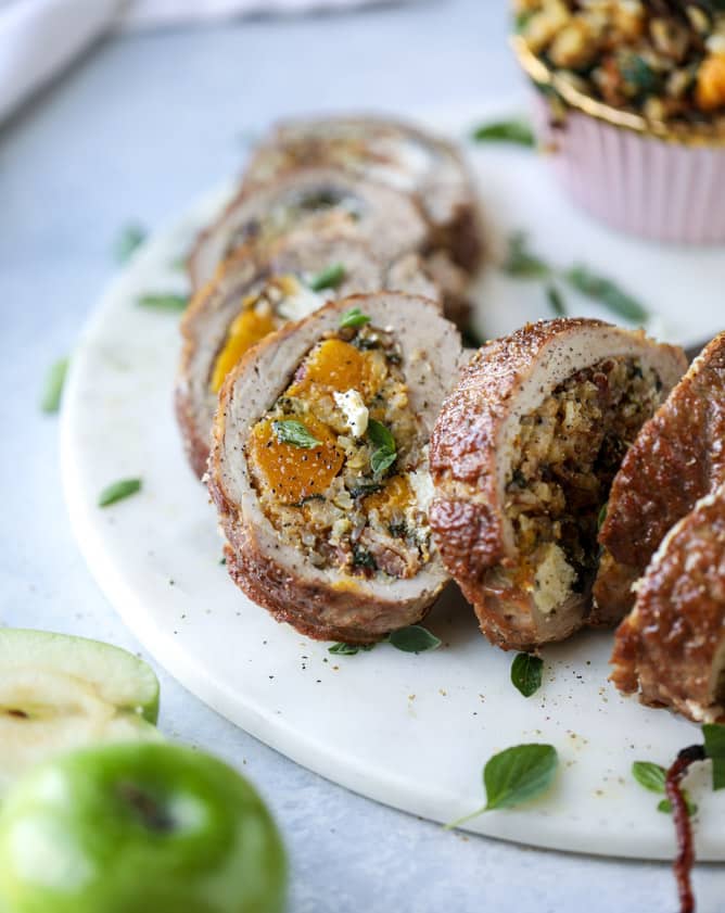 butternut, apple and goat cheese stuffed pork tenderloin I howsweeteats.com #pork #squash #holiday #recipes
