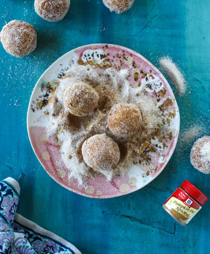 pumpkin doughnut holes with hot fudge I howsweeteats.com