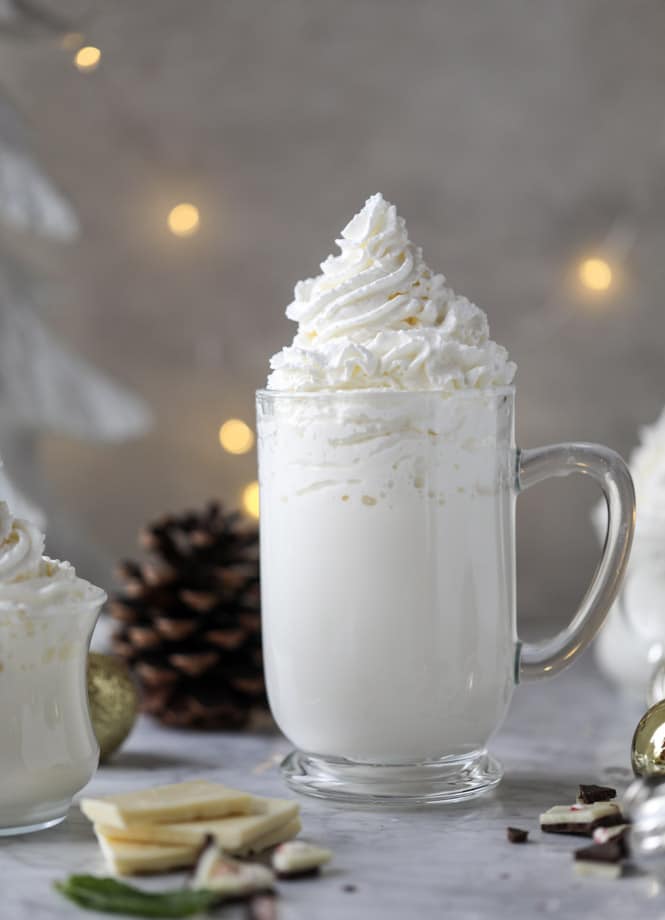fresh mint white hot chocolate I howsweeteats.com #hotchocolate #christmas #holidays #whitechocolate