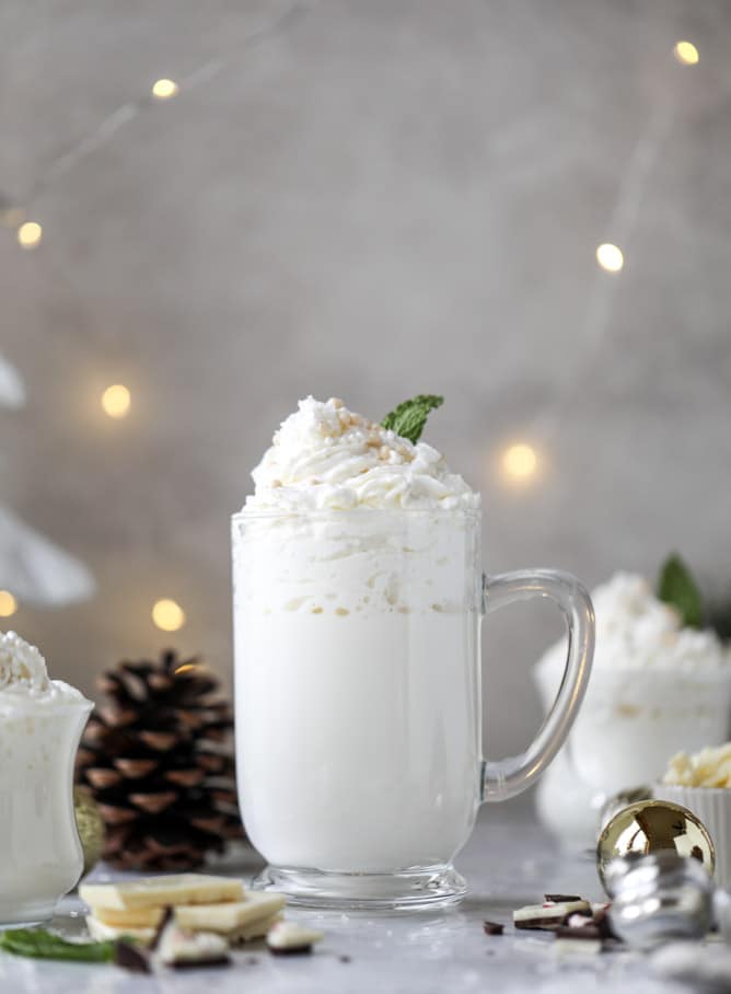 fresh mint white hot chocolate I howsweeteats.com #hotchocolate #christmas #holidays #whitechocolate
