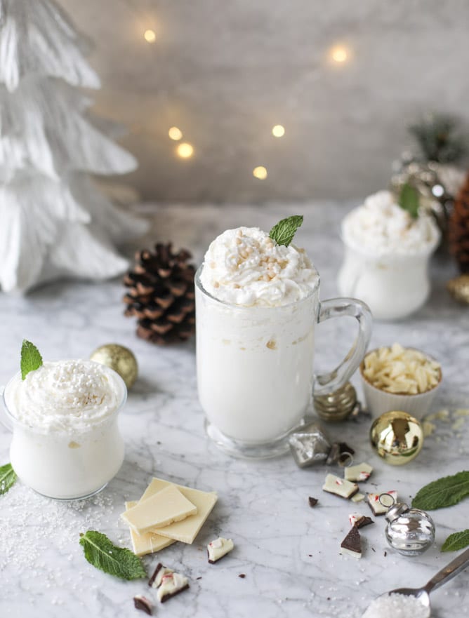 fresh mint white hot chocolate I howsweeteats.com #hotchocolate #christmas #holidays #whitechocolate
