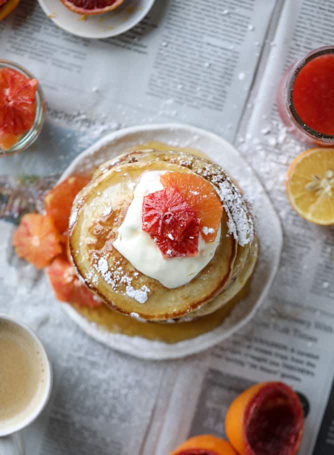 greek yogurt pancakes with warm winter citrus I howsweeteats.com #greekyogurt #pancakes #breakfast #brunch #citrus