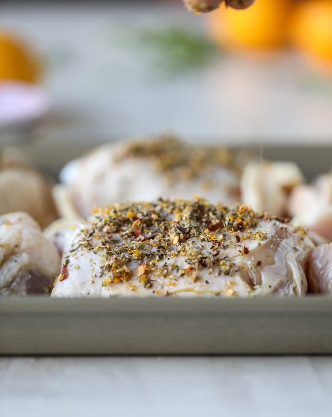 meyer lemon roasted chicken I howsweeteats.com #chicken #lemon #roastedchicken #healthy #meyerlemon