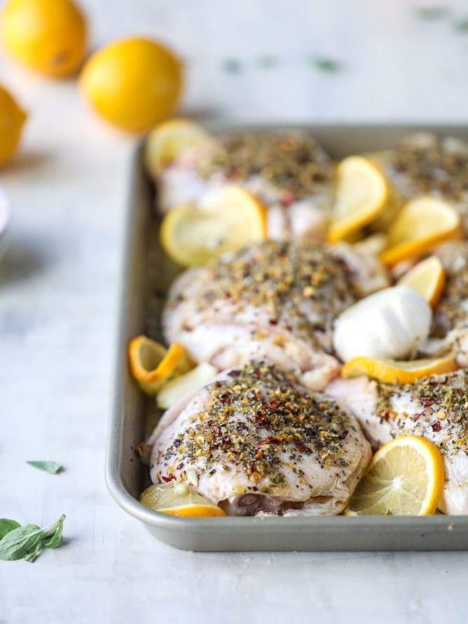 meyer lemon roasted chicken I howsweeteats.com #chicken #lemon #roastedchicken #healthy #meyerlemon