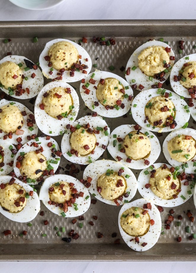 french onion deviled eggs I howsweeteats.com #deviledeggs #frenchonion #easter #egg #recipes