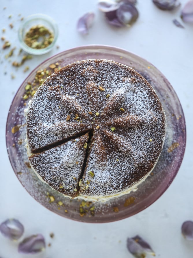 pistachio carrot cake with cream cheese frosting I howsweeteats.com #carrotcake #pistachio #cake #creamcheese #frosting