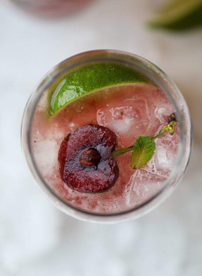 fresh cherry lime vodka sodas I howsweeteats.com #cherry #lime #vodka #soda #cocktails #summer