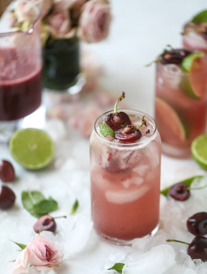 fresh cherry lime vodka sodas I howsweeteats.com #cherry #lime #vodka #soda #cocktails #summer