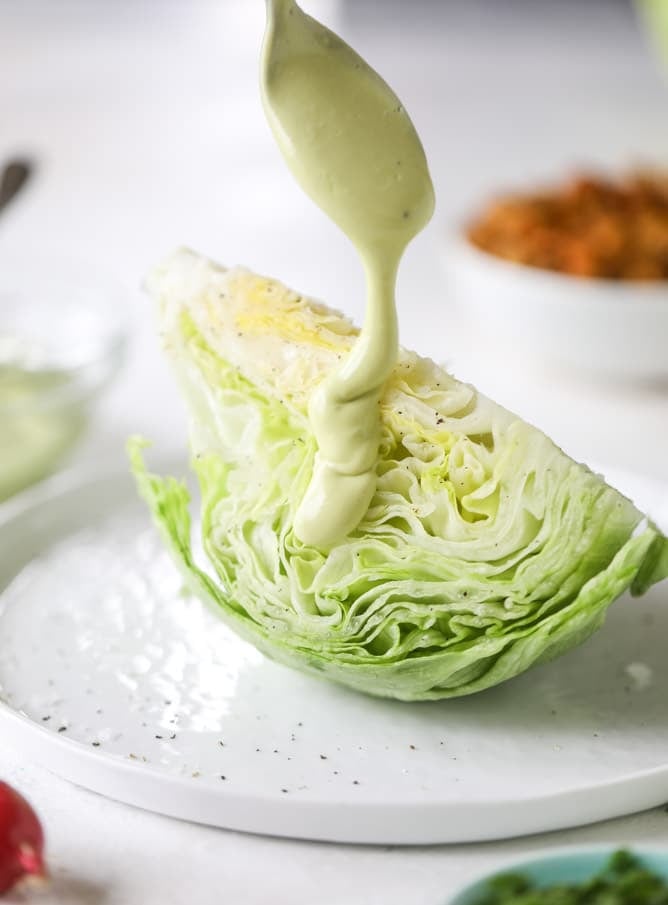 crispy chickpea wedge salads with avocado ranch I howsweeteats.com #wedge #salad #chickpeas #avocado #ranch #vegetarian