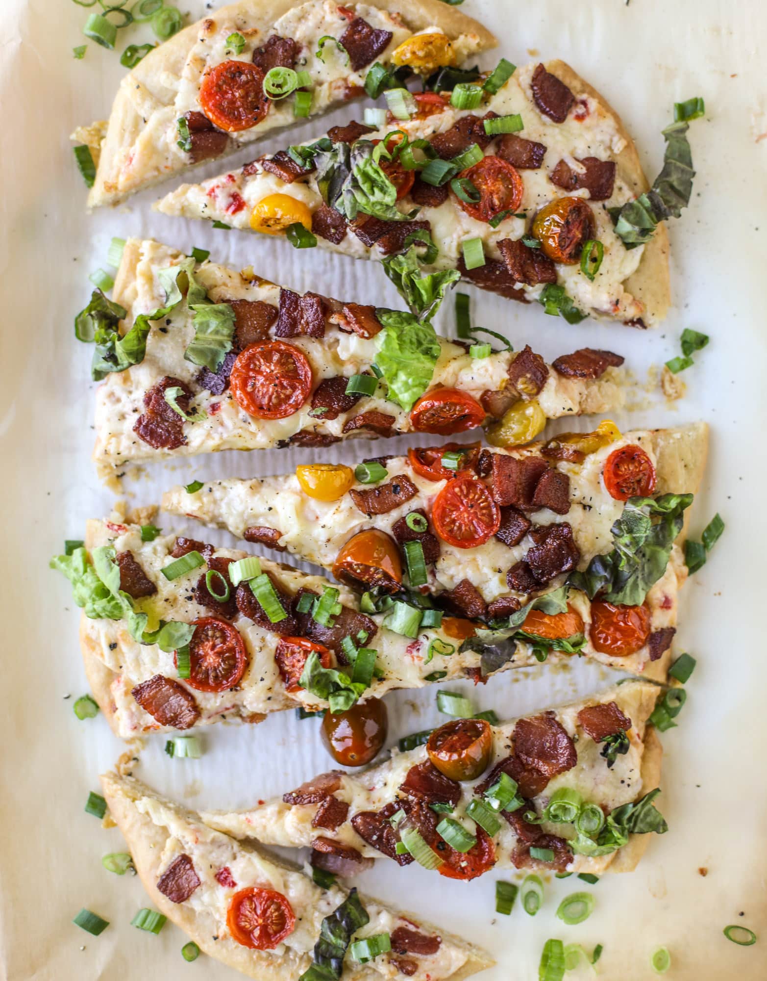 sliced BLT pimento cheese flatbread