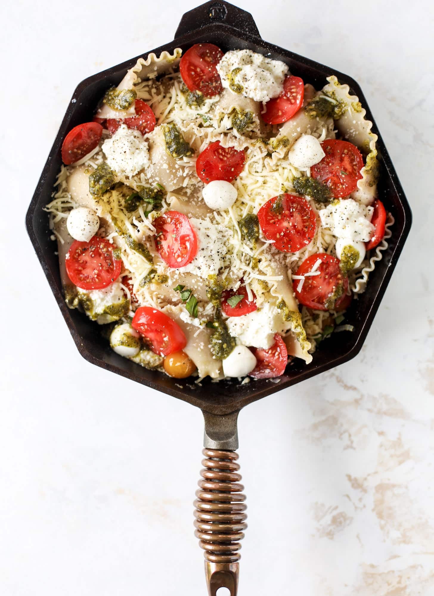 the start of skillet lasagna