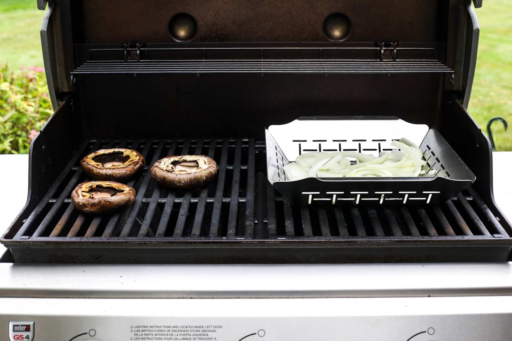 grilling onions and mushrooms