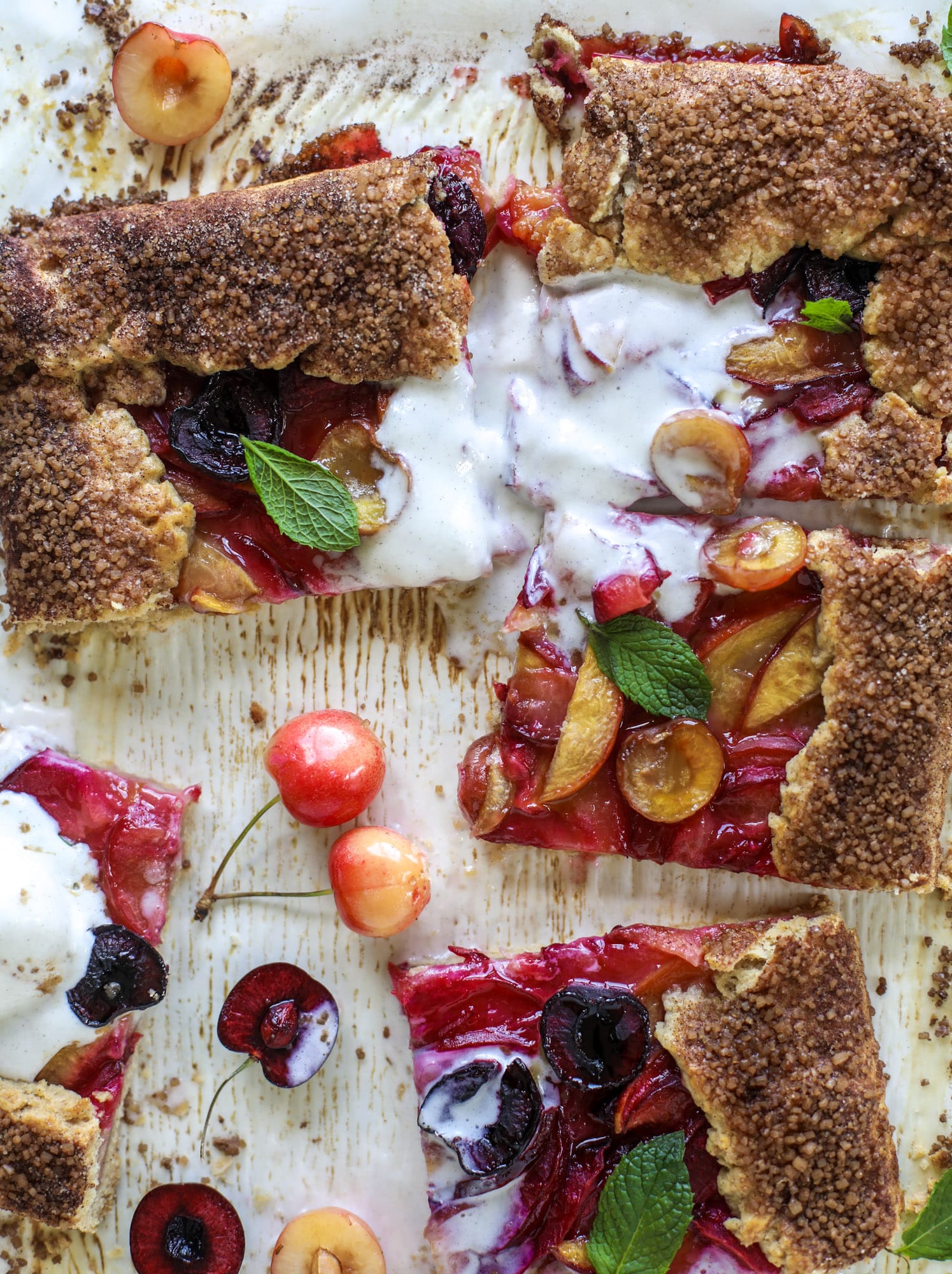 I love a stone fruit tart! Peaches, plums, pluots and cherries come together in a golden cinnamon sugar crust for the ultimate summer dessert.