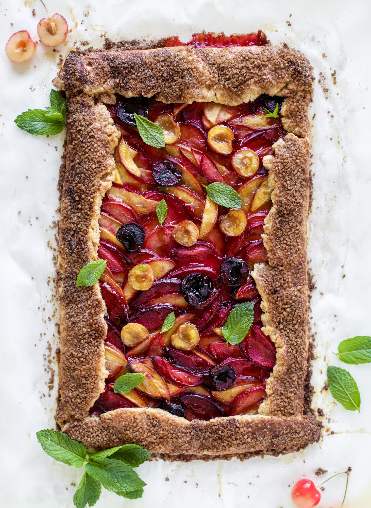 I love a stone fruit tart! Peaches, plums, pluots and cherries come together in a golden cinnamon sugar crust for the ultimate summer dessert.
