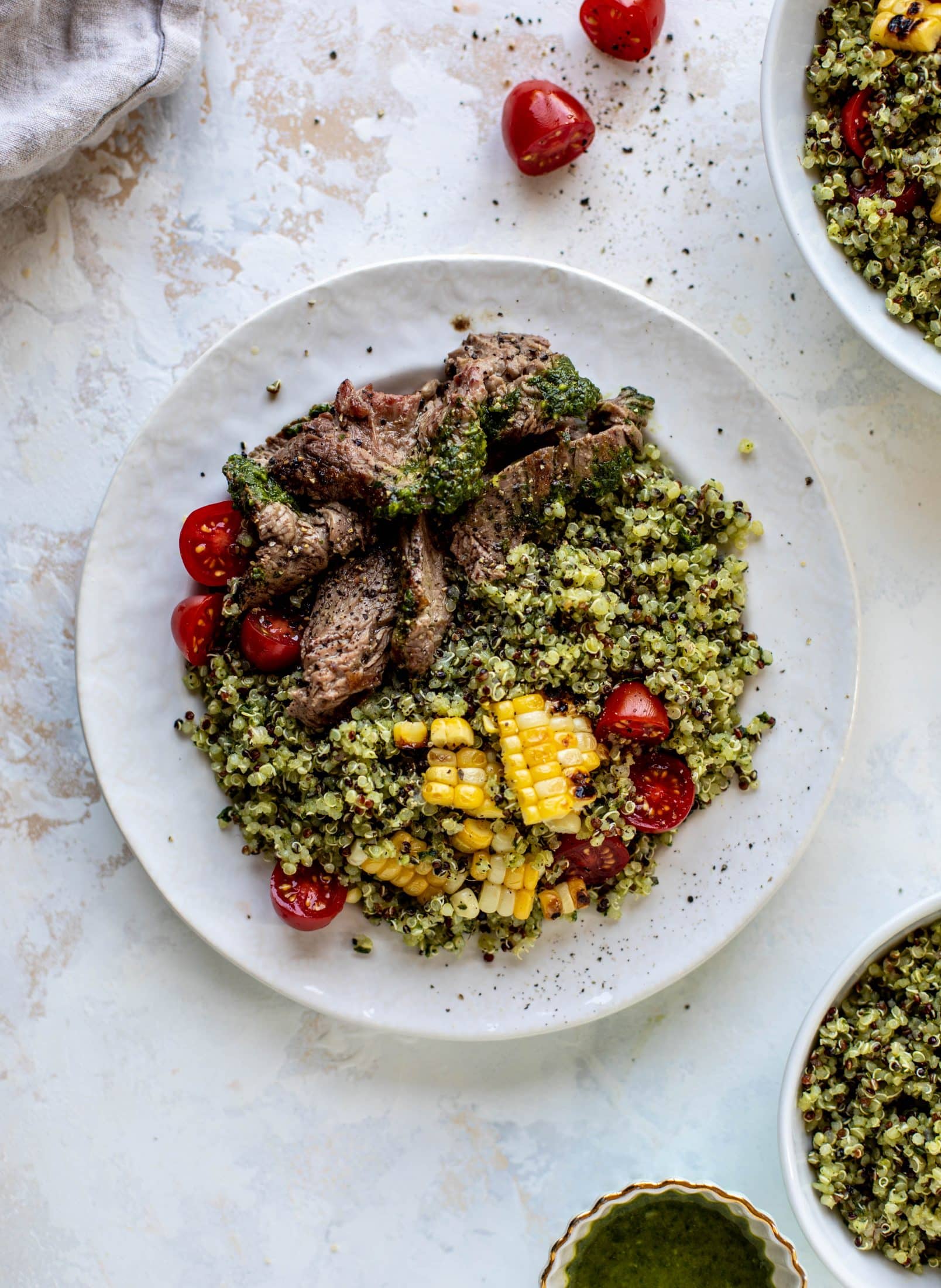 This chimichurri quinoa with flank steak is so incredibly delicious and flavorful! The steak is juicy and tender; the quinoa is loaded with flavor. Love it!