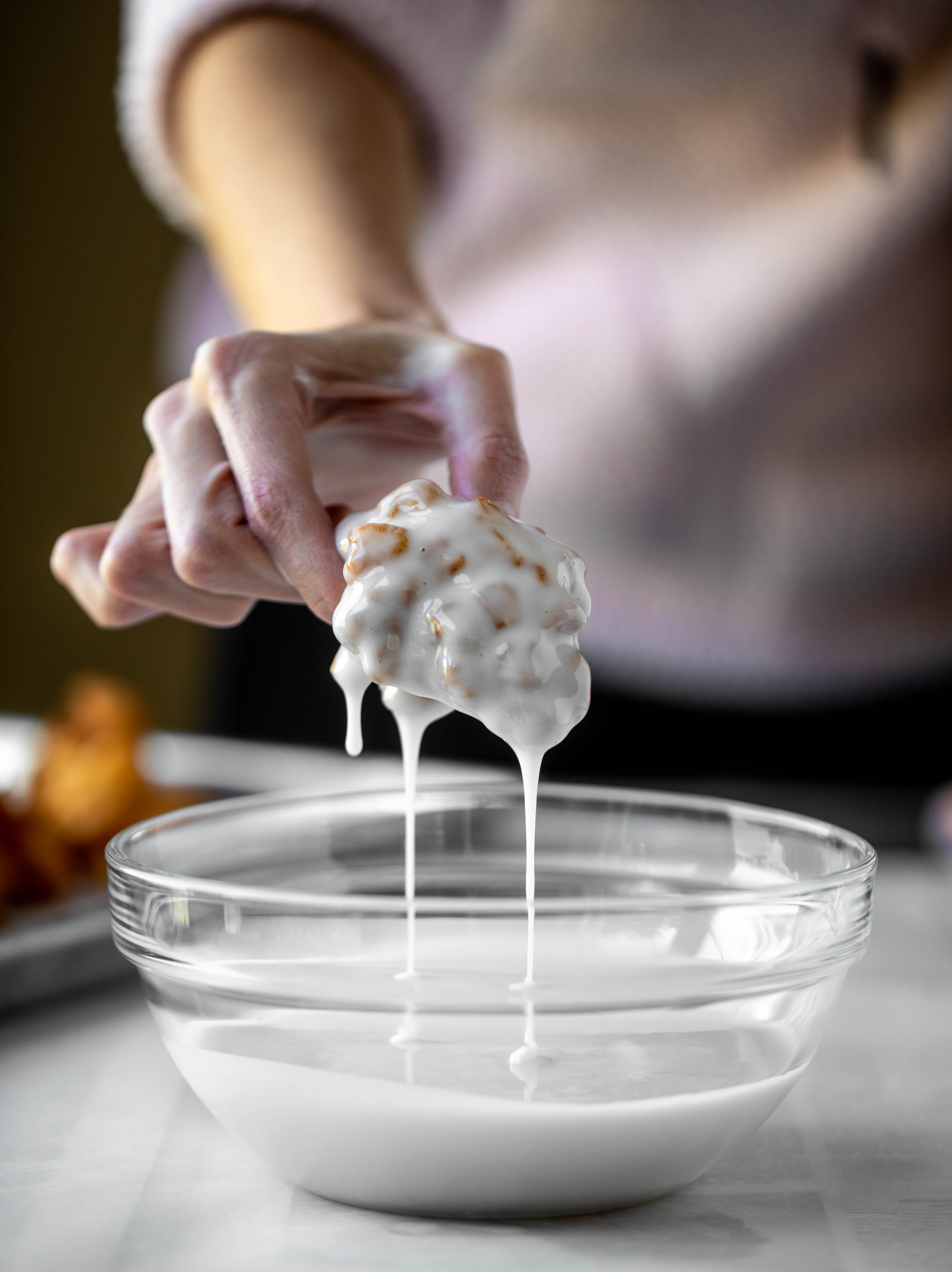 dipping apple fritters
