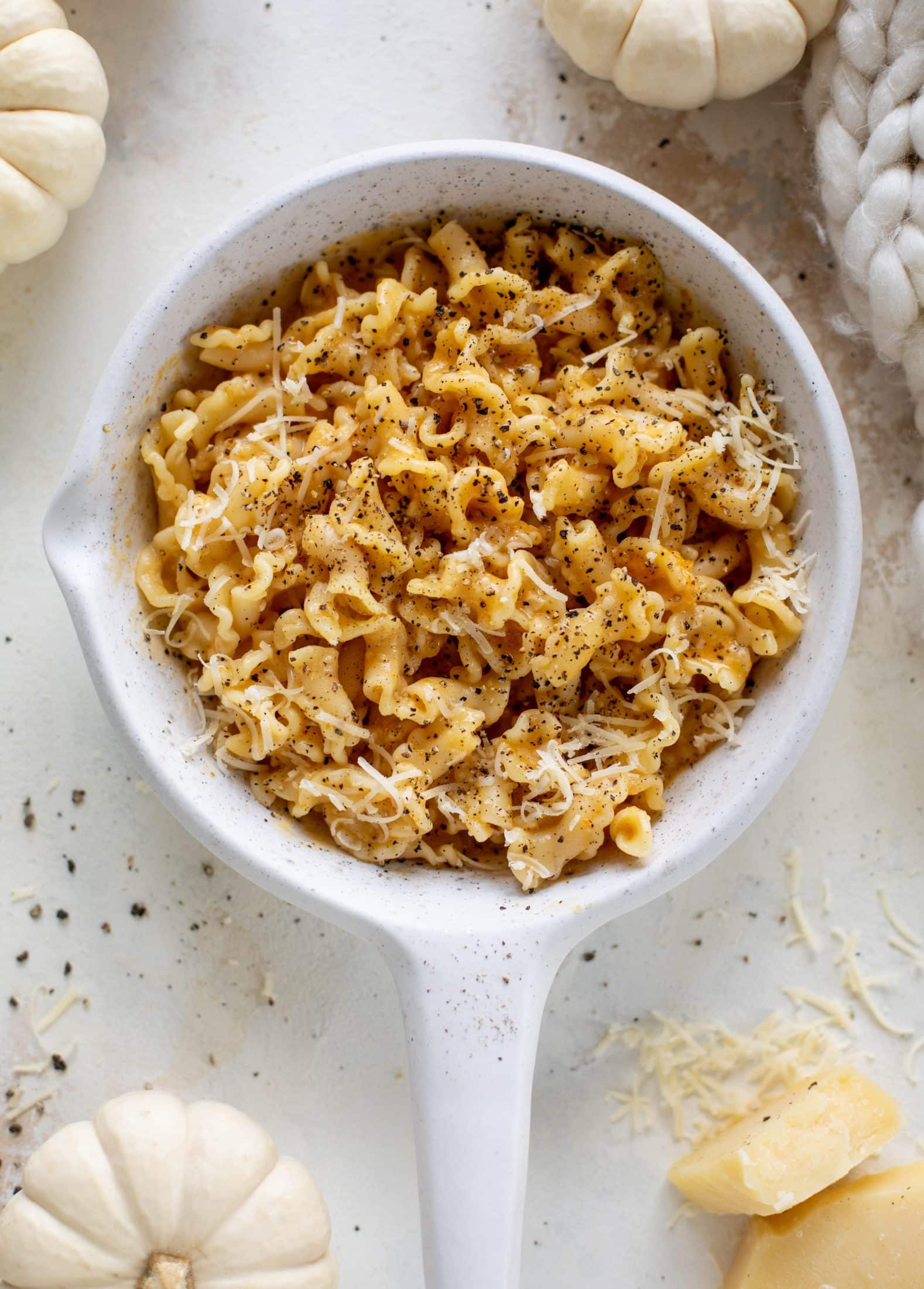 This pumpkin cacio e pepe is just like the classic pasta dish with a hint of fall. Pumpkin, black pepper and parm come together to make the delicious sauce!