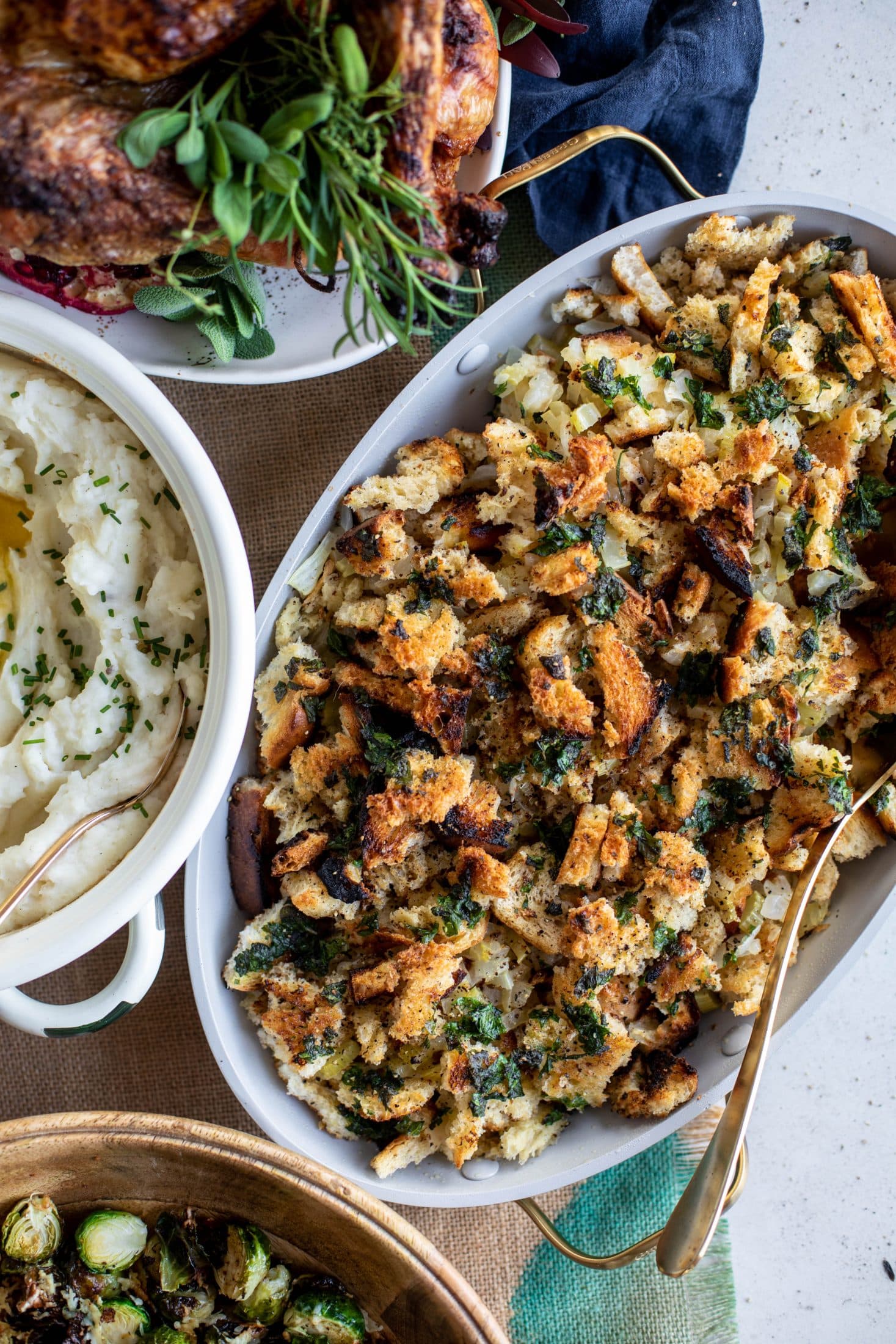 This grilled bread stuffing is a modern twist on the classic - deliciously traditional and flavored to perfection, made with grilled bread!