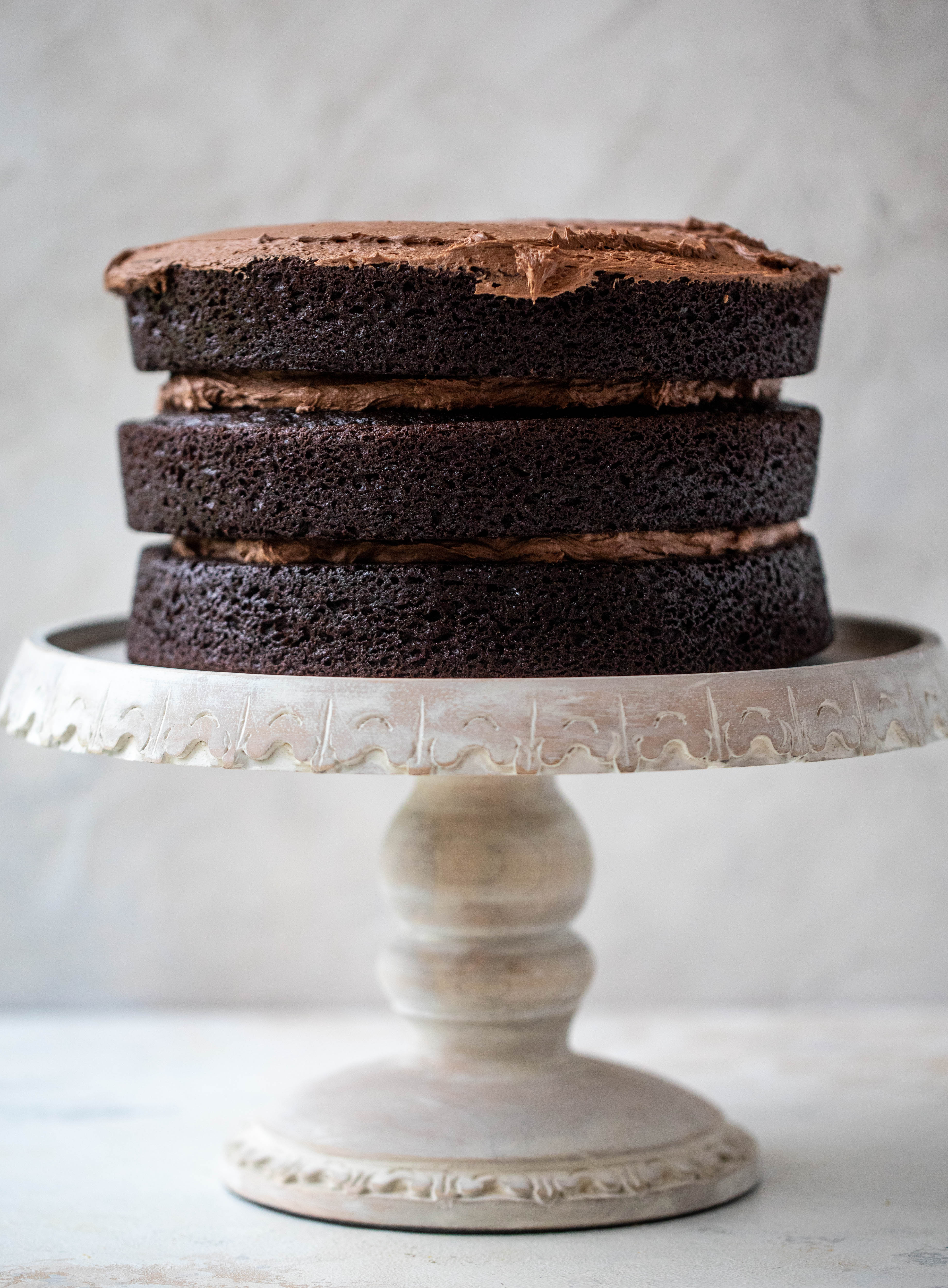 layered frosted chocolate cake