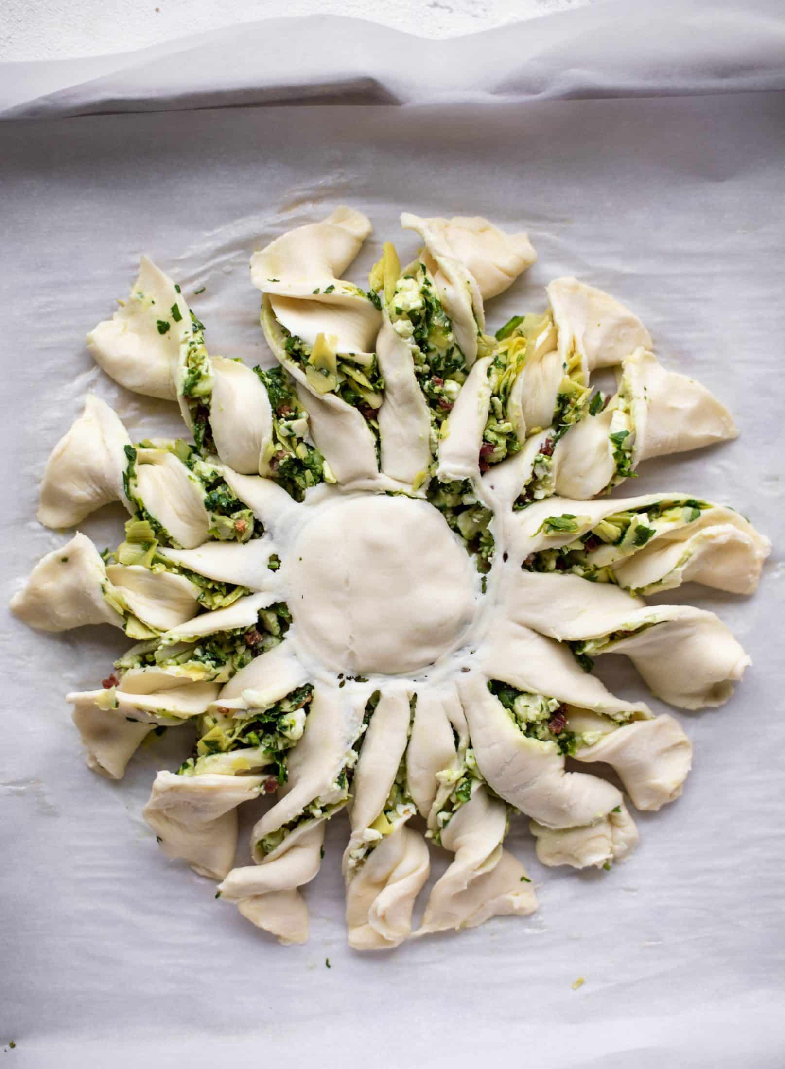 puff pastry filled with spinach artichoke