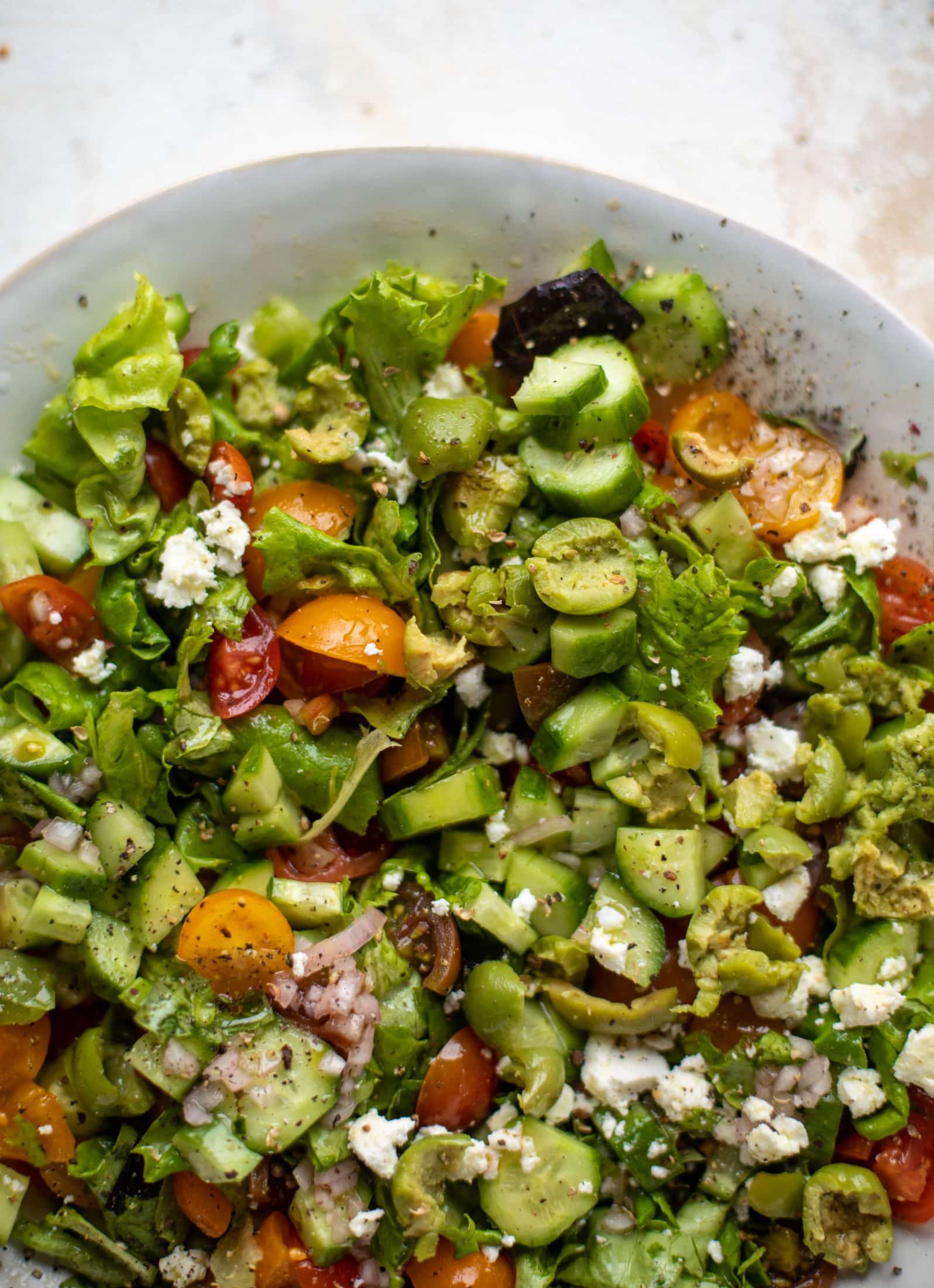 This crispy chickpea chopped salad is super simple and loaded with flavor. It's an incredible side or starter and a huge crowd pleaser!