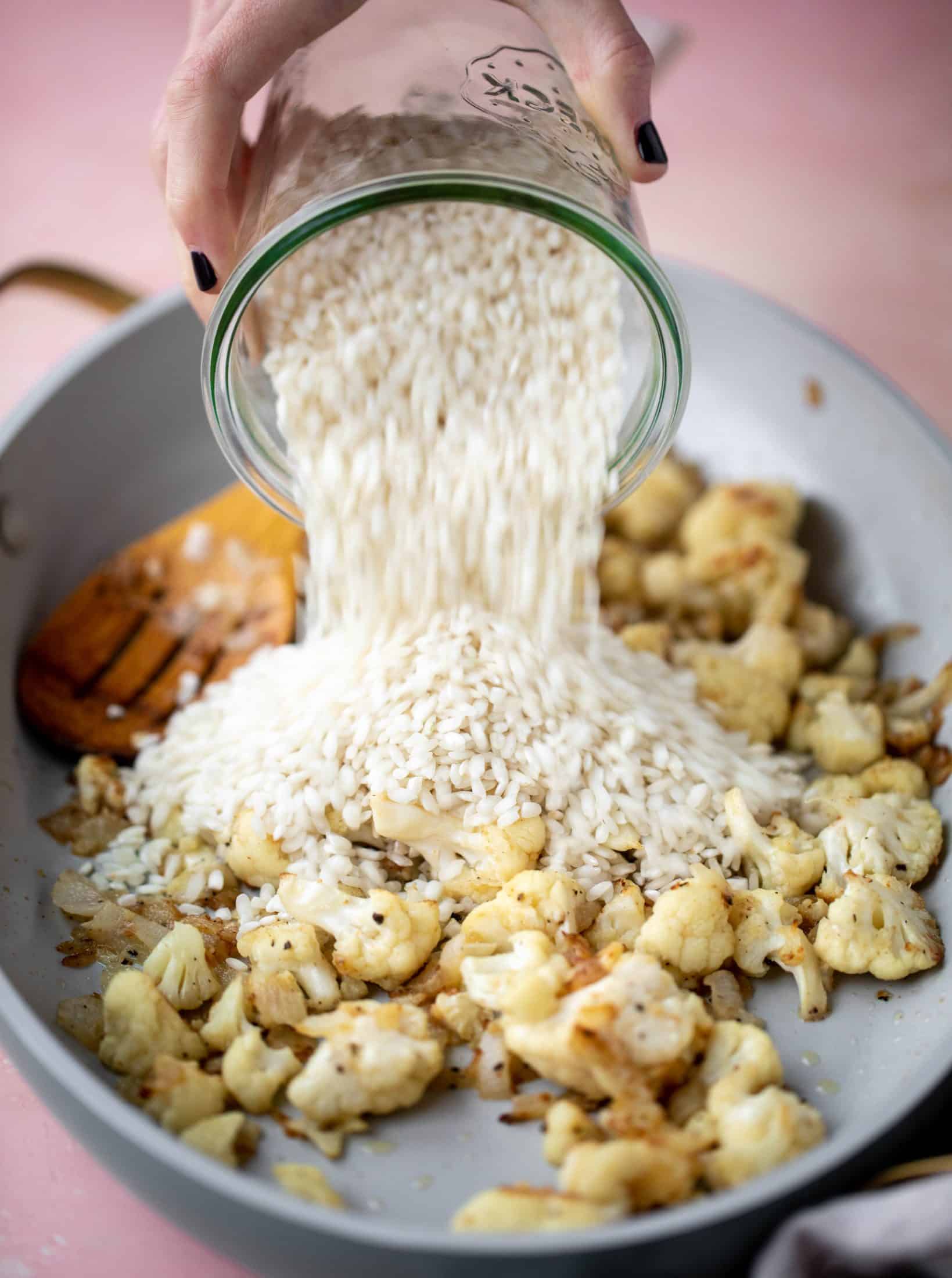 prepping baked risotto