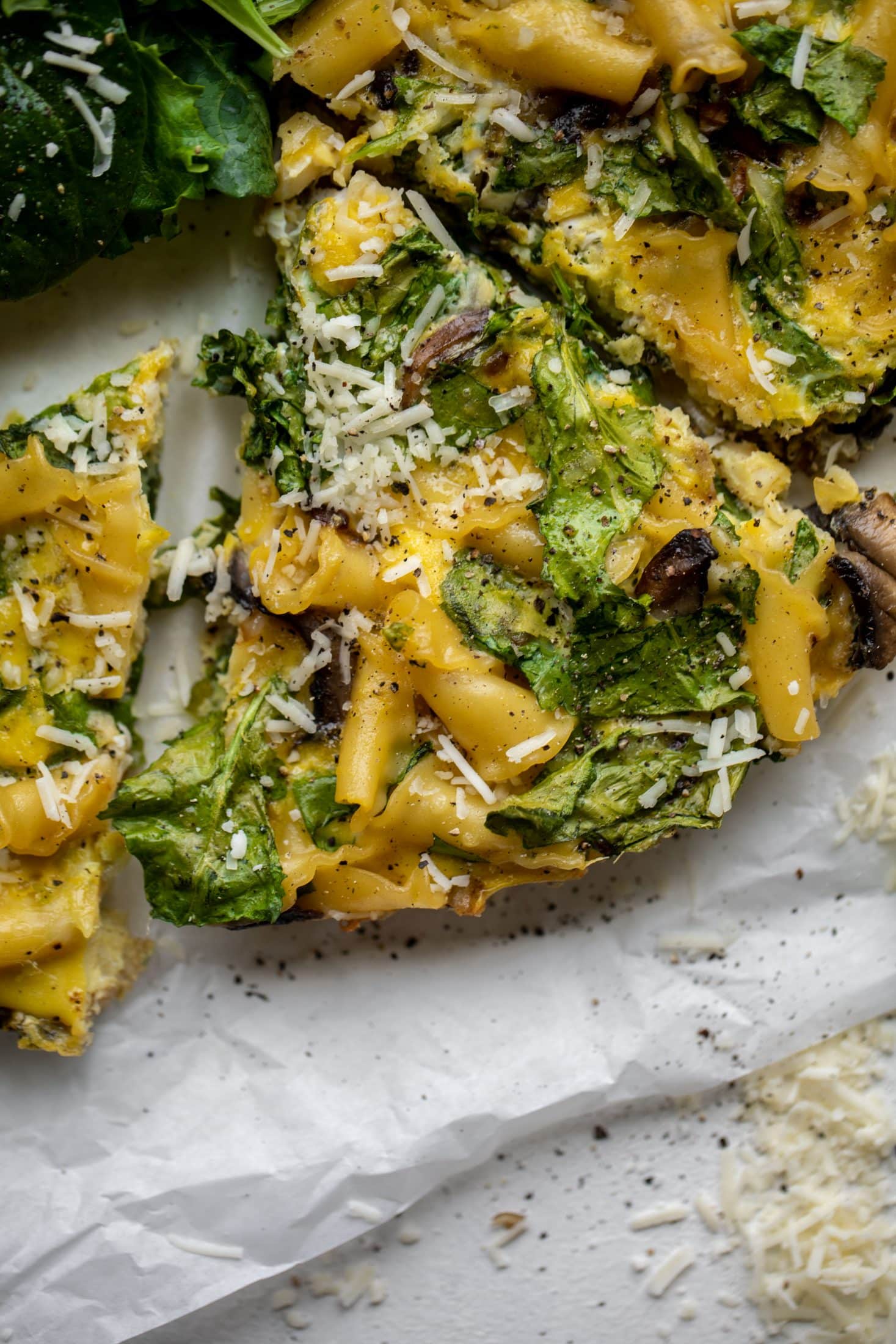 This super easy pasta frittata uses leftover ingredients and can be prepped ahead of time. Leftovers are great and it's satisfying and delicious!