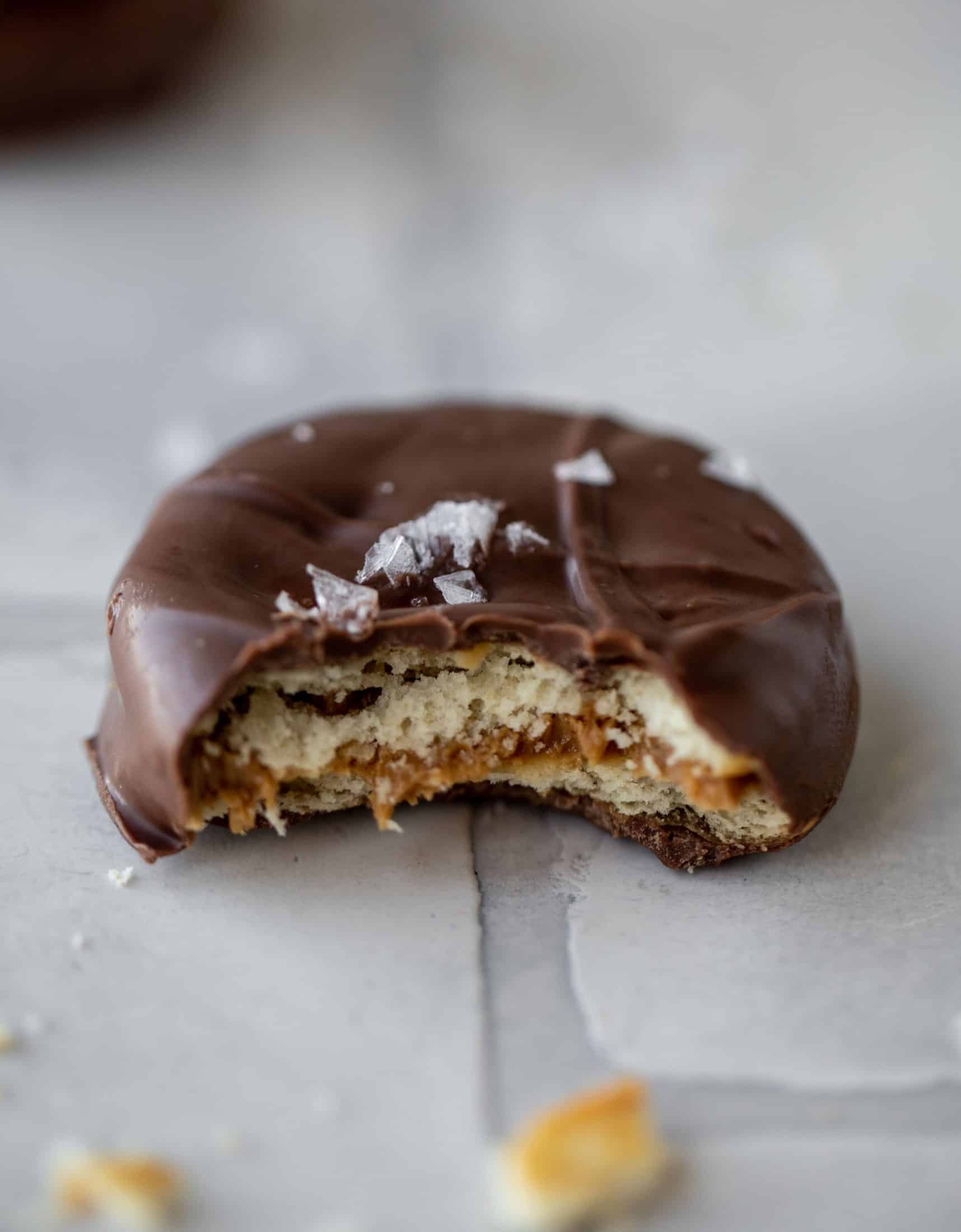 These ritz peanut butter cups are everything! Creamy peanut butter, flakey, buttery crackers, melted chocolate and flaked salt. They are unreal.