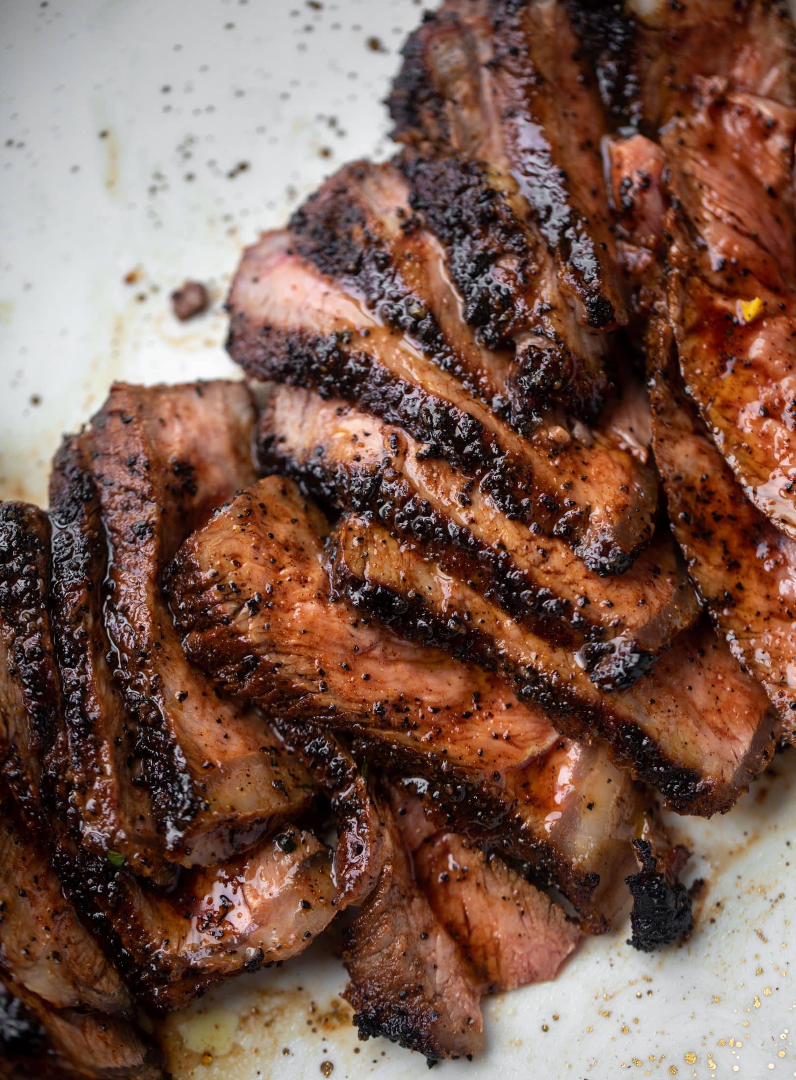 sliced coffee crusted steak