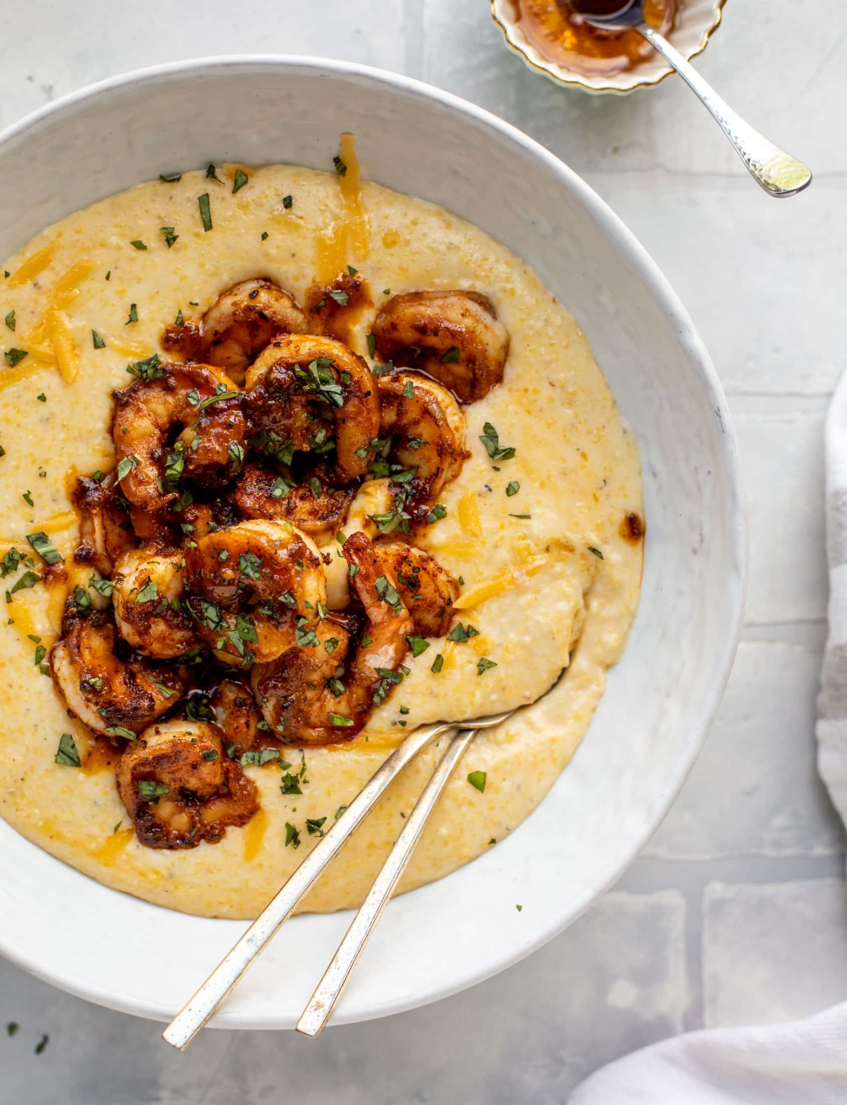 Honey Mustard Cajun Shrimp with Cheddar Grits