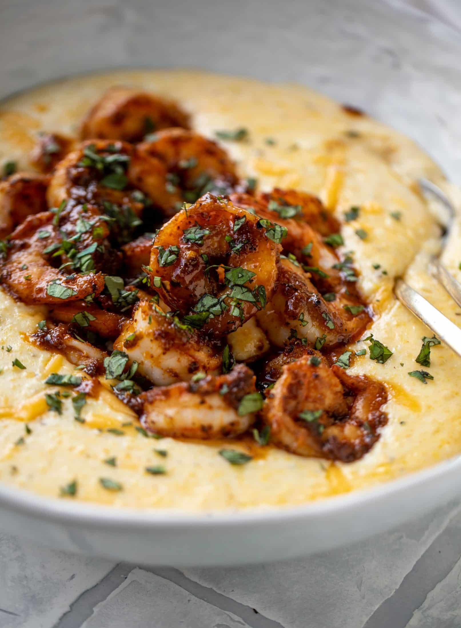 Honey Mustard Cajun Shrimp with Cheddar Grits