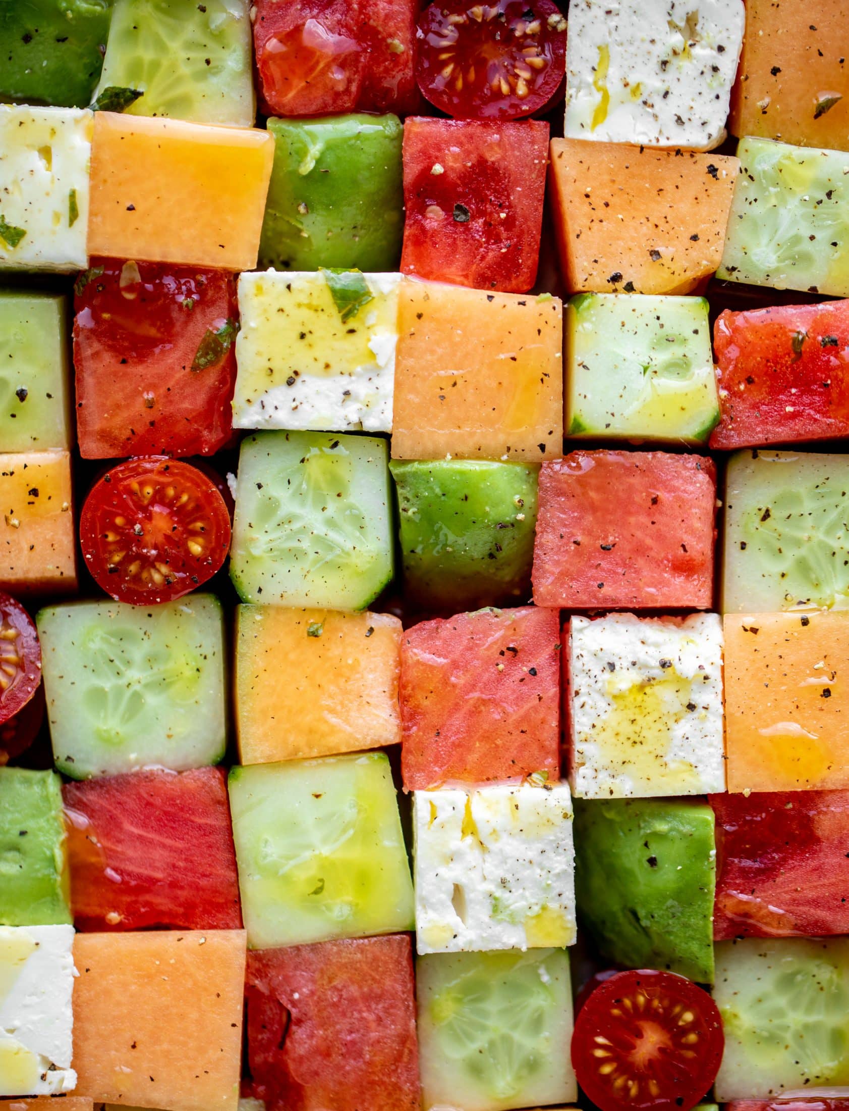 melon mosaic salad with hot honey vinaigrette