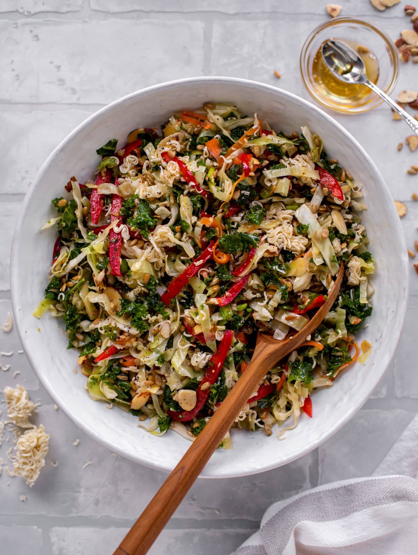This ramen noodle crunch salad is the perfect make ahead party salad! It's full of sesame flavor and super crunchy. It's a huge hit!