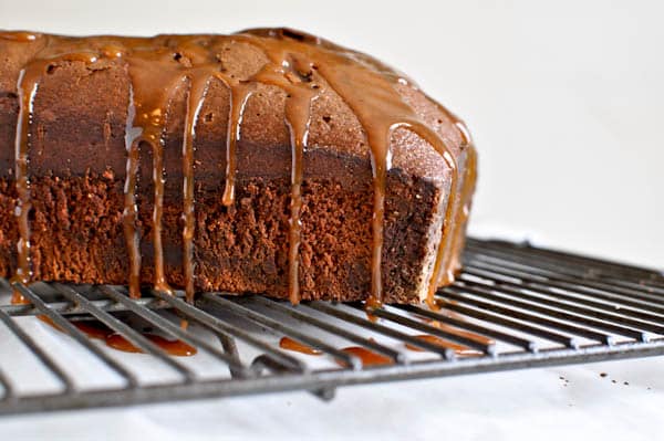 Salty Caramel Drenched Double Chocolate Loaf Cake I howsweeteats.com Salty Caramel Drenched Double Chocolate Loaf Cake I howsweeteats.com