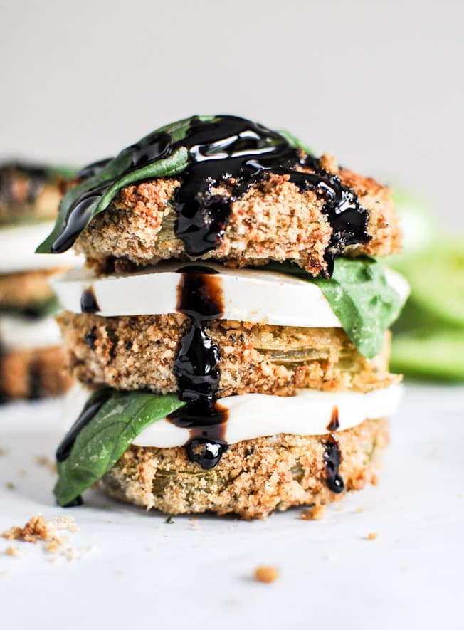 Oven Fried Green Tomato Caprese Stacks I howsweeteats.com Oven Fried Green Tomato Caprese Stacks I howsweeteats.com