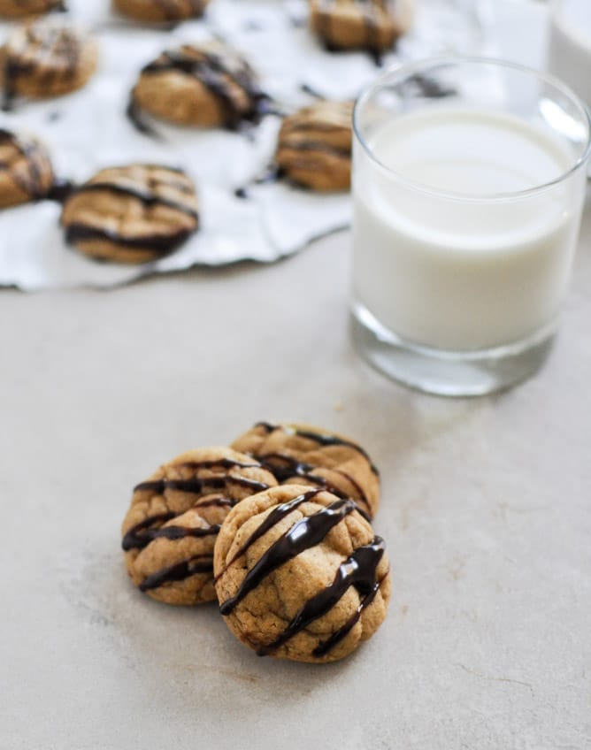 Fudge Striped Pumpkin Peanut Butter Cookies I howsweeteats.com
